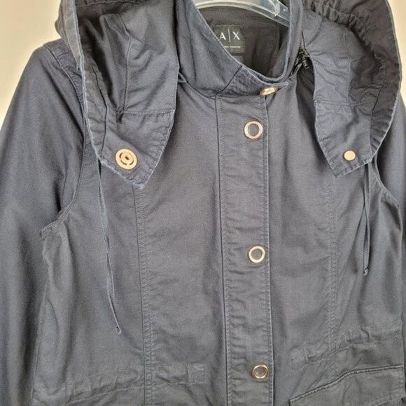 Armani Exchange Black Hooded FIshtail Parka Jacket Cotton Size M - Picture 7 of 14